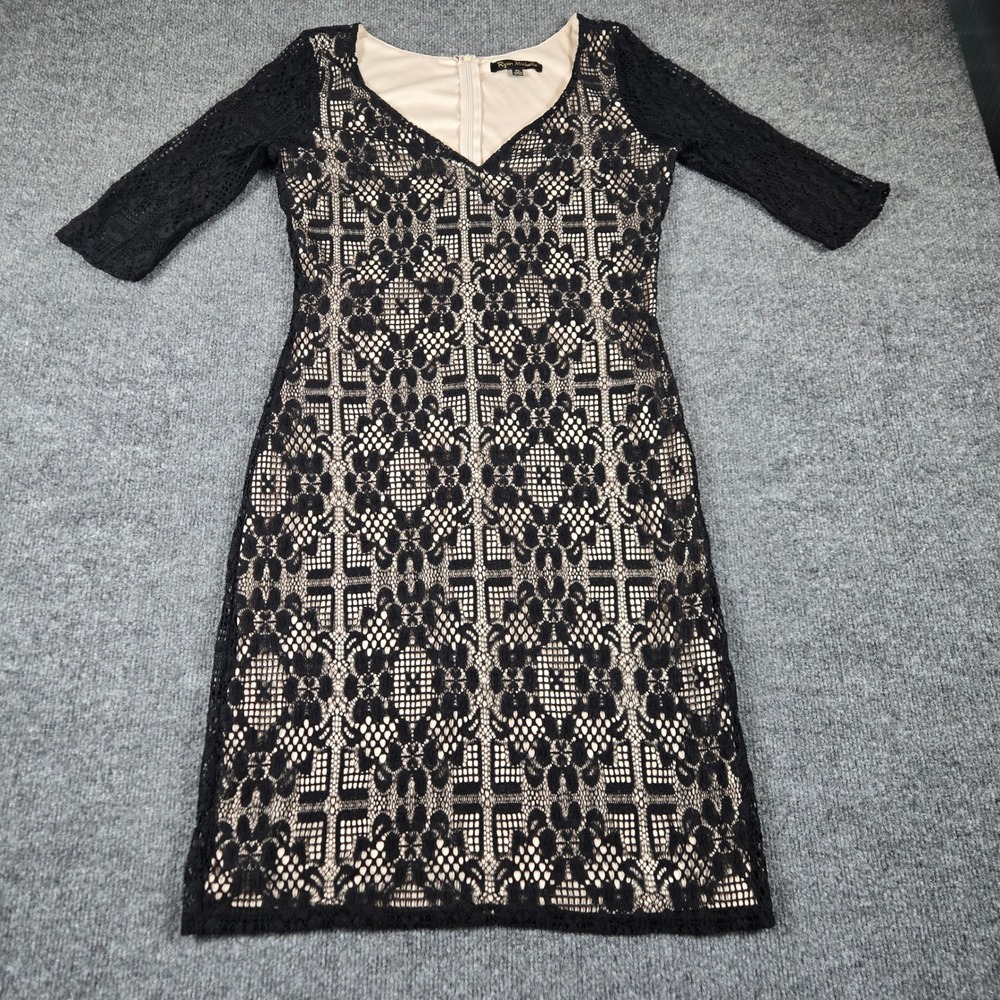 Ryan Michelle Lace Sheath Dress Women PL Black V-Neck 3/4 Sleeve